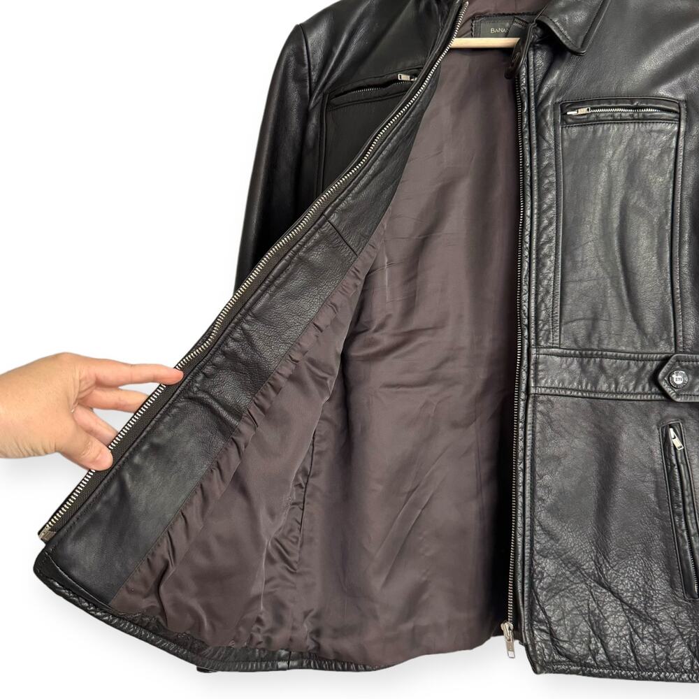 Vintage Banana Republic Dark Brown Military Heavy Leather Jacket Women's Size S - Picture 10 of 12